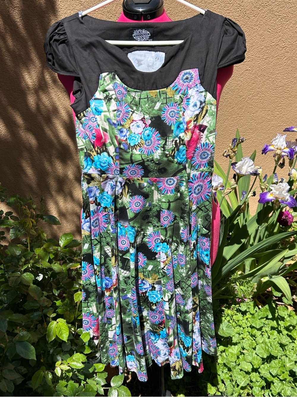 Hearts & Roses Trippy Greenhouse Themed Floral Dress with Cap Sleeves